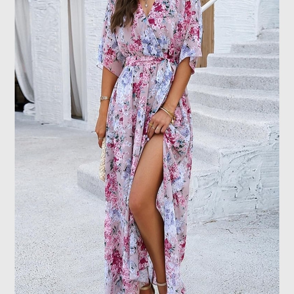 UEAL Chiffon Floral Maxi Dress, Size Med.